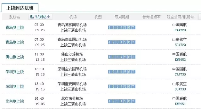 上饶三清山机场时刻表，三清山机场咨询电话